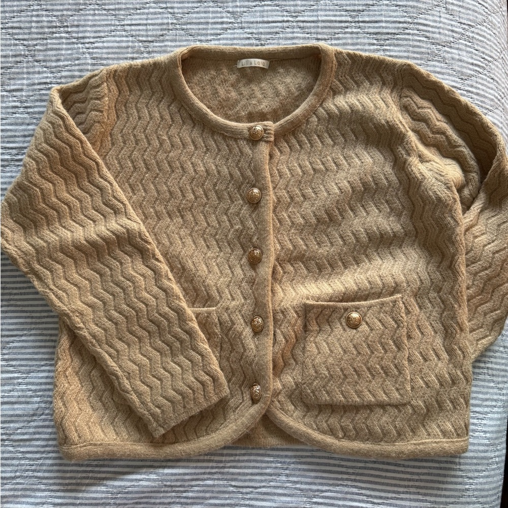 Tan Cable Knit Cardigan Sweater